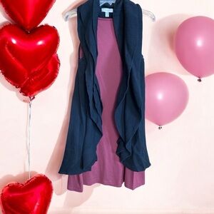 Dressbarn Shawl collar sweater cardigan vest black attached three layer …